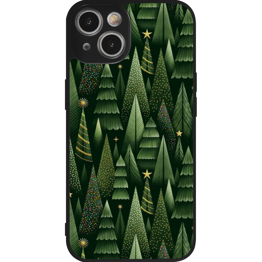 Coque iPhone 14 - Silicone rigide noir Christmas 25 Pattern Xmas Tree