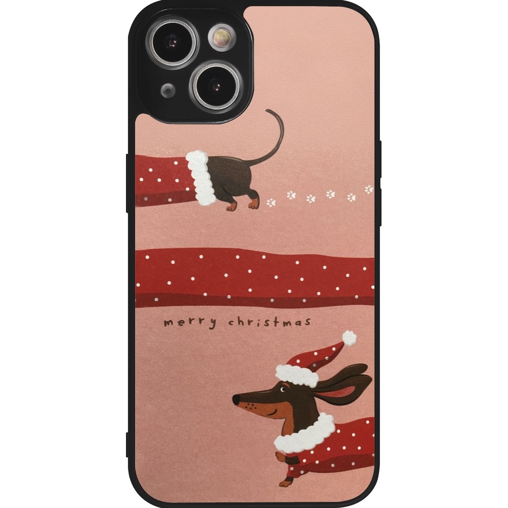 Coque iPhone 14 - Silicone rigide noir Christmas 25 Teckel Merry Xmas