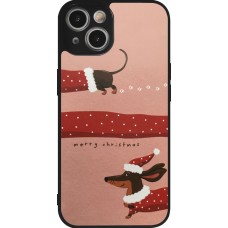 Coque iPhone 14 - Silicone rigide noir Christmas 25 Teckel Merry Xmas