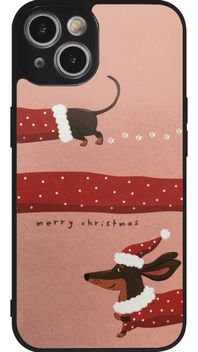 Coque iPhone 14 - Silicone rigide noir Christmas 25 Teckel Merry Xmas