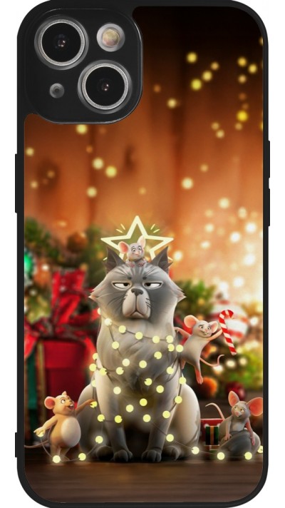 Coque iPhone 14 - Silicone rigide noir Christmas 25 Xmas Cat