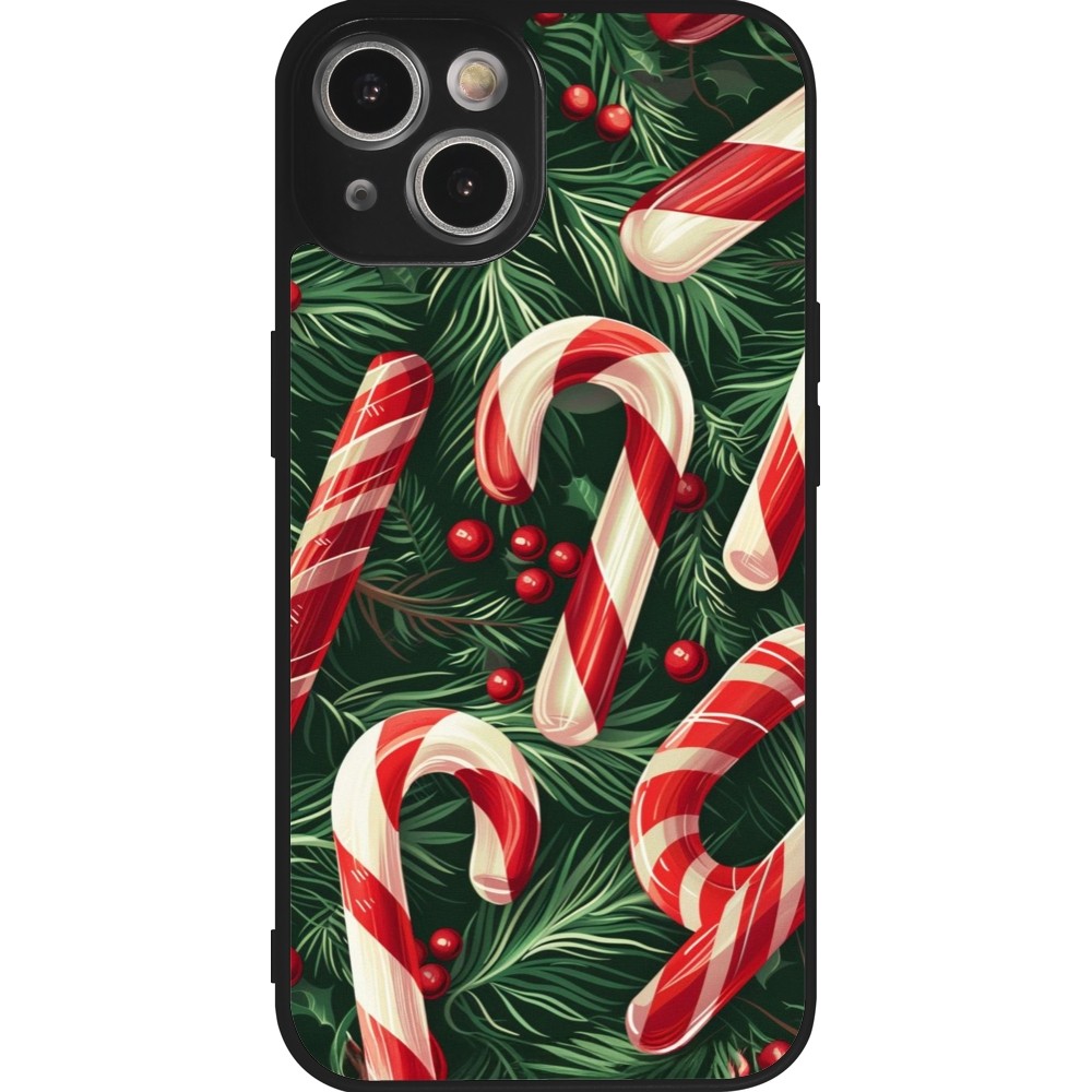 Coque iPhone 14 - Silicone rigide noir Christmas 25 Xmas Stick