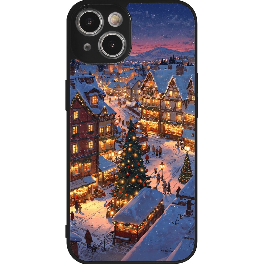 Coque iPhone 14 - Silicone rigide noir Christmas 25 Xmas Village