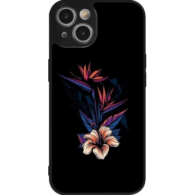 Coque iPhone 14 - Silicone rigide noir Dark Flowers