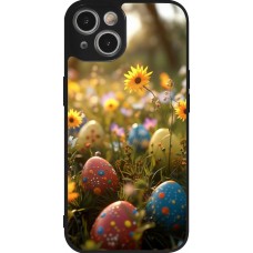 Coque iPhone 14 - Silicone rigide noir Easter 2026 Decorated eggs