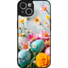 Coque iPhone 14 - Silicone rigide noir Easter 2026 Eggs with flowers