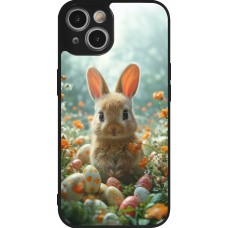 Coque iPhone 14 - Silicone rigide noir Easter 2026 Rabbit in the garden