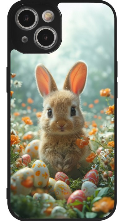 Coque iPhone 14 - Silicone rigide noir Easter 2026 Rabbit in the garden