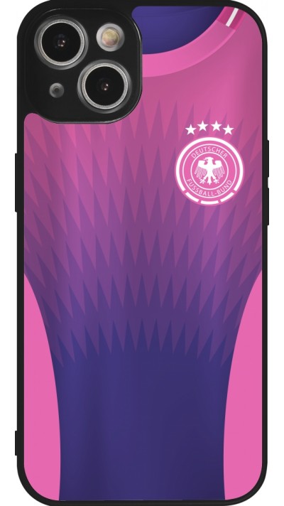 Coque iPhone 14 - Silicone rigide noir Maillot de football Allemagne Extérieur personnalisable
