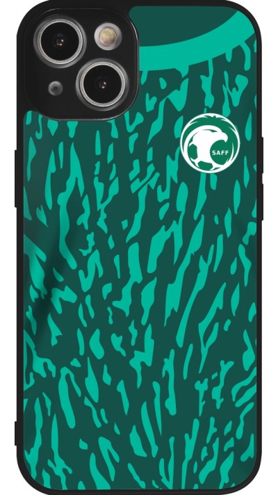 Coque iPhone 14 - Silicone rigide noir Maillot de football Arabie saoudite 2022 personnalisable