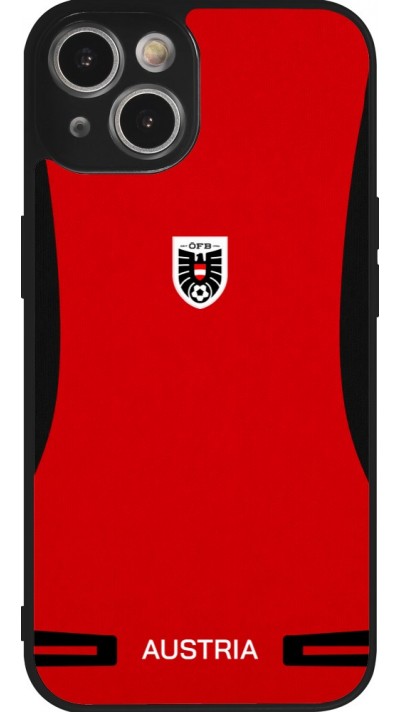 Coque iPhone 14 - Silicone rigide noir Maillot de football Autriche 2026 personnalisable