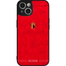 Coque iPhone 14 - Silicone rigide noir Maillot de football Belgique 2026 personnalisable