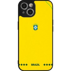 Coque iPhone 14 - Silicone rigide noir Maillot de football Bresil 2026 personnalisable