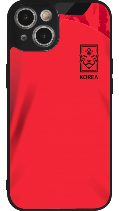 Coque iPhone 14 - Silicone rigide noir Maillot de football Corée du Sud 2022 personnalisable