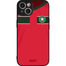 Coque iPhone 14 - Silicone rigide noir Maillot de football Maroc 2022 personnalisable