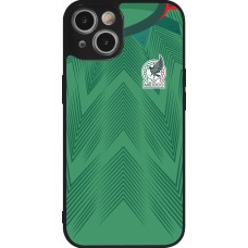 Coque iPhone 14 - Silicone rigide noir Maillot de football Mexique 2022 personnalisable