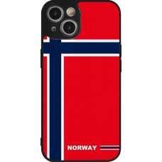 Coque iPhone 14 - Silicone rigide noir Maillot de football Norvège 2026 personnalisable