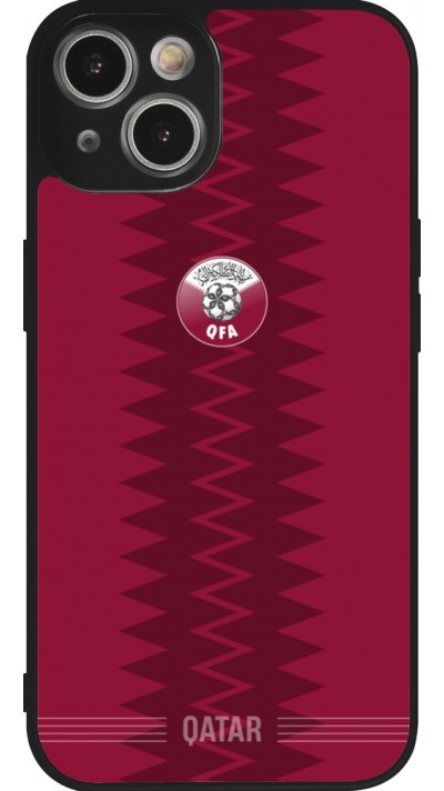 Coque iPhone 14 - Silicone rigide noir Maillot de football Qatar 2026 personnalisable