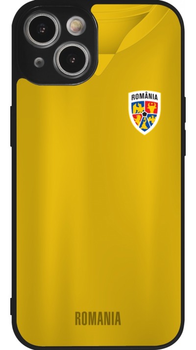 Coque iPhone 14 - Silicone rigide noir Maillot de football Roumanie