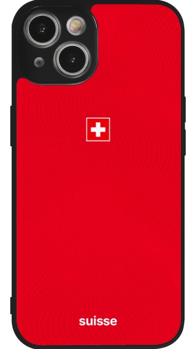 Coque iPhone 14 - Silicone rigide noir Maillot de football Suisse 2026 personnalisable