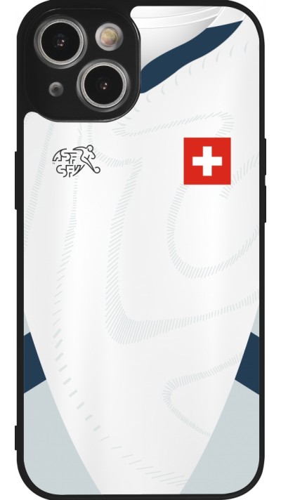 Coque iPhone 14 - Silicone rigide noir Maillot de football Suisse Extérieur personnalisable