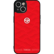 Coque iPhone 14 - Silicone rigide noir Maillot de football Tunisie 2026 personnalisable