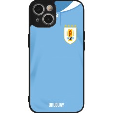Coque iPhone 14 - Silicone rigide noir Maillot de football Uruguay 2022 personnalisable