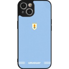 Coque iPhone 14 - Silicone rigide noir Maillot de football Uruguay 2026 personnalisable