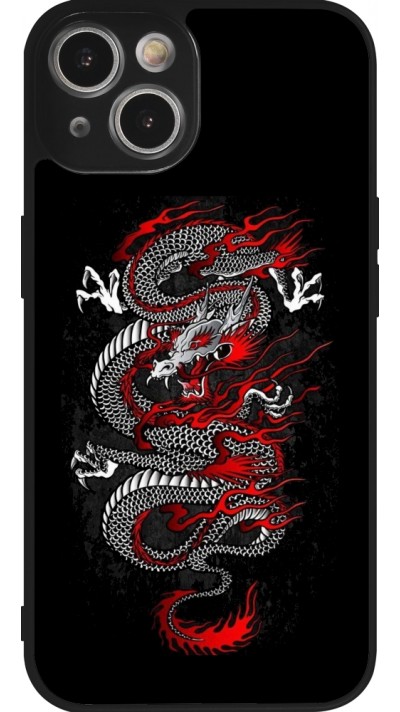 Coque iPhone 14 - Silicone rigide noir Japanese style Dragon Tattoo Red Black