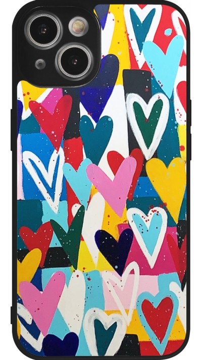 Coque iPhone 14 - Silicone rigide noir Joyful Hearts