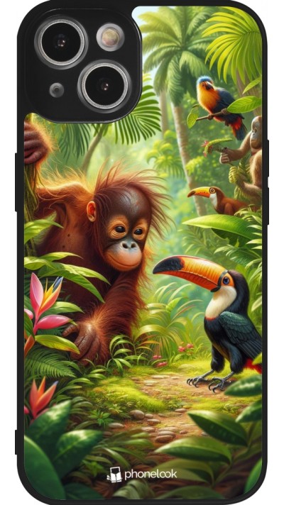 Coque iPhone 14 - Silicone rigide noir Jungle Tropicale Tayrona