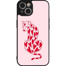 Coque iPhone 14 - Silicone rigide noir Leopard with hearts 2026