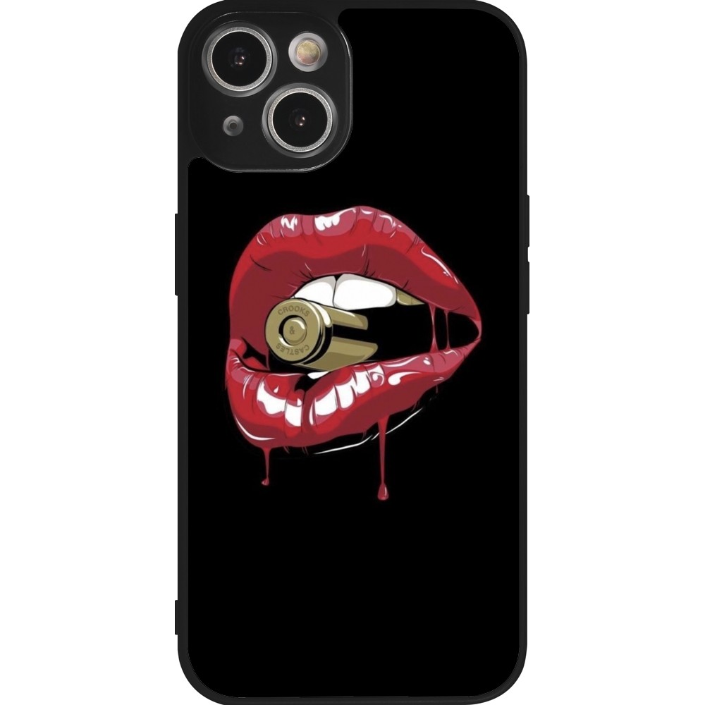 iPhone 14 Case Hülle - Silikon schwarz Lips bullet