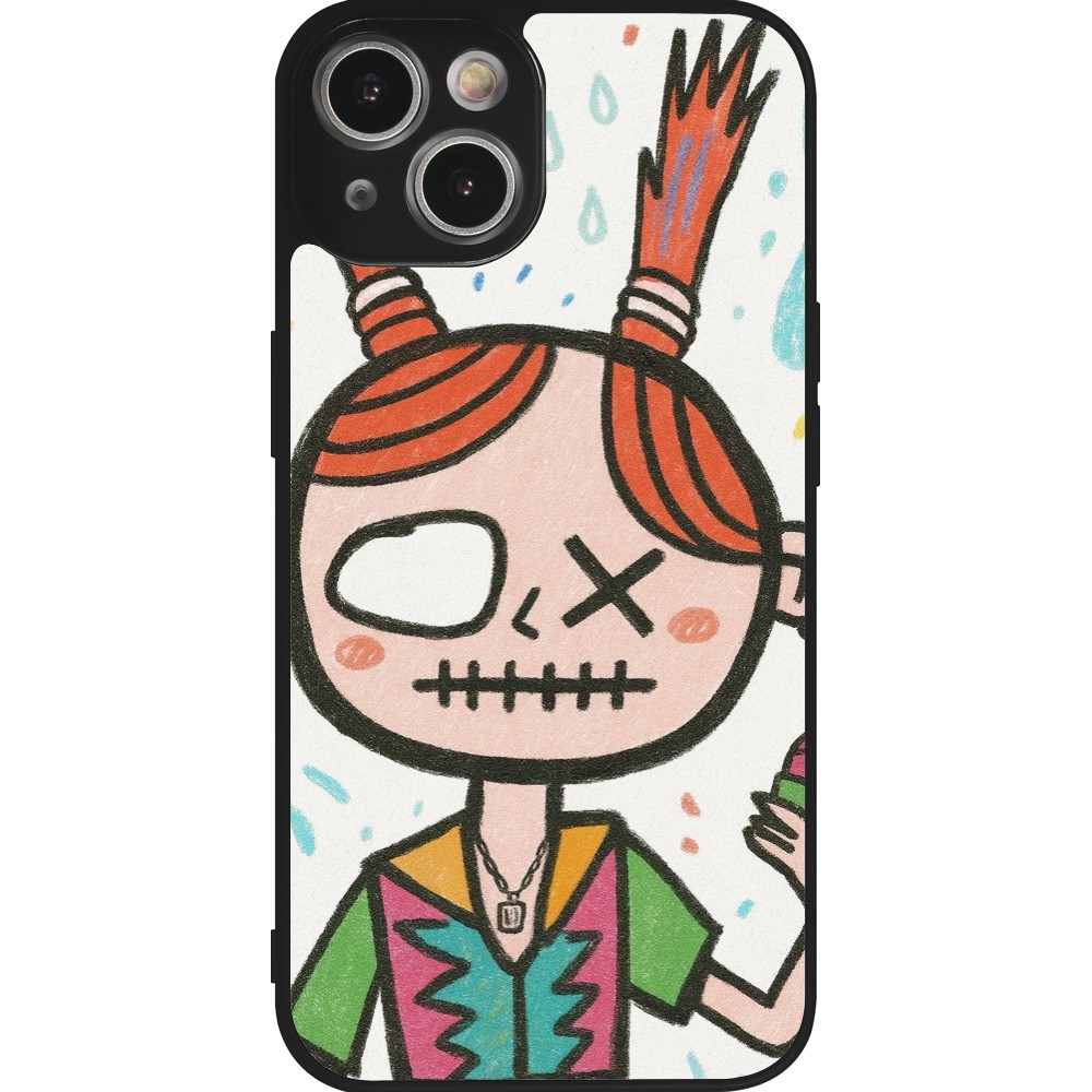 Coque iPhone 14 - Silicone rigide noir Little Girl Sketch