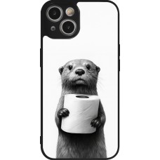 iPhone 14 Case Hülle - Silikon schwarz Otter Toilettenpapier