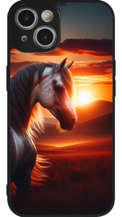 iPhone 14 Case Hülle - Silikon schwarz Majestätischer Sonnenuntergang Pferd