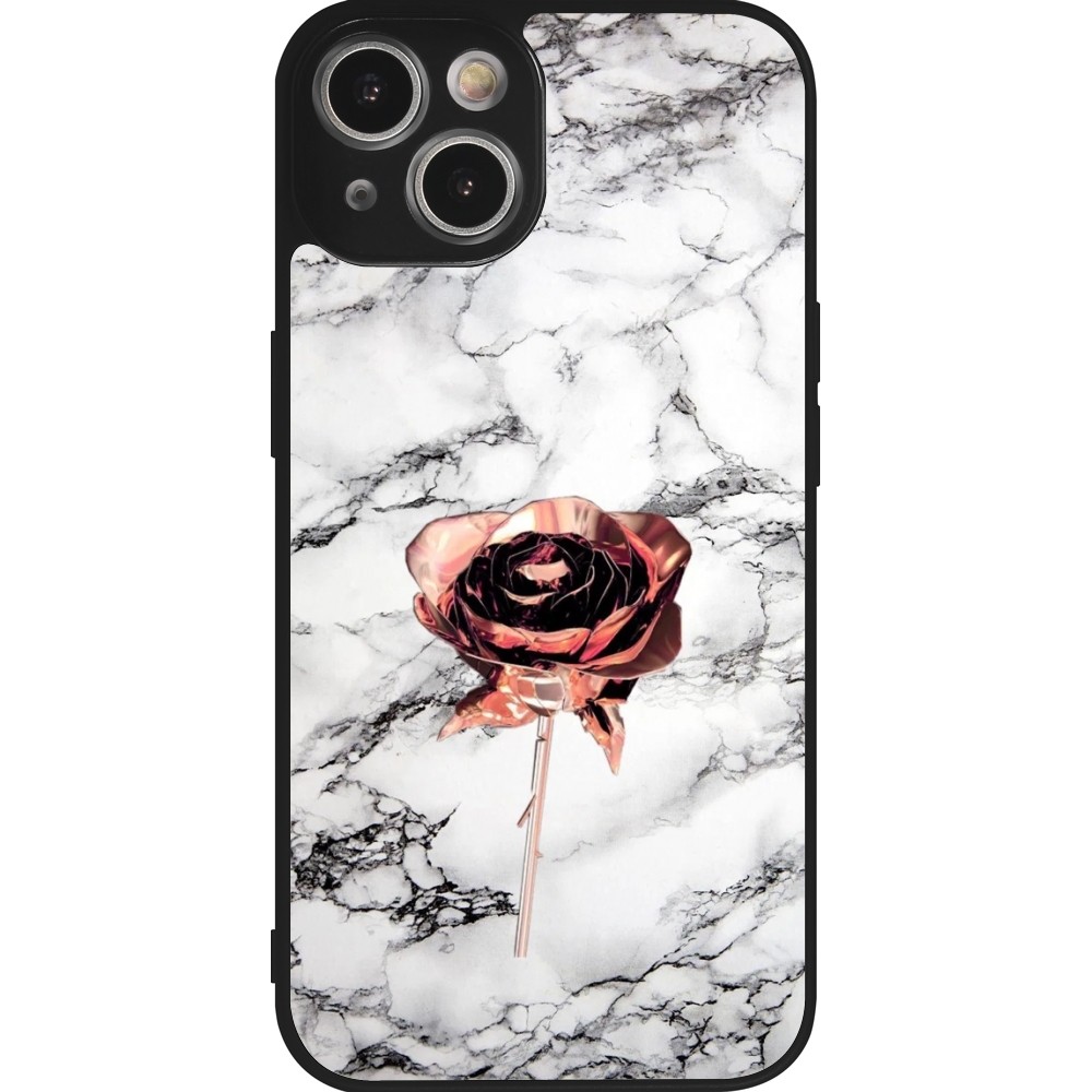 iPhone 14 Case Hülle - Silikon schwarz Marble Rose Gold