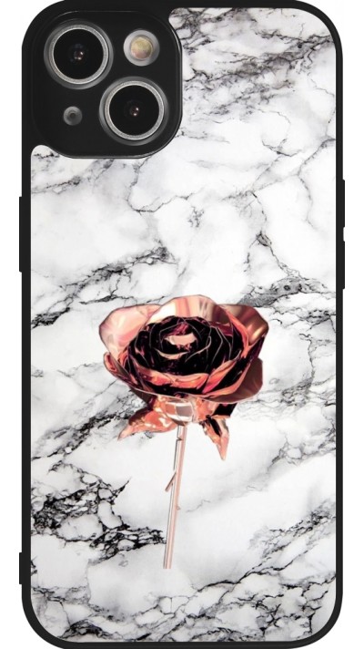 iPhone 14 Case Hülle - Silikon schwarz Marble Rose Gold