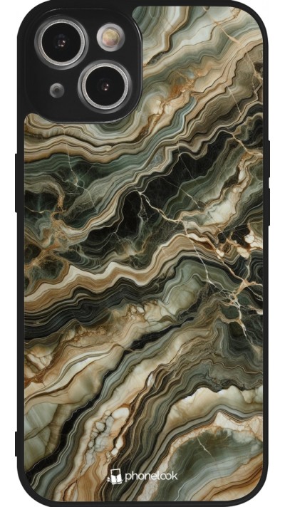 Coque iPhone 14 - Silicone rigide noir Marbre Olive