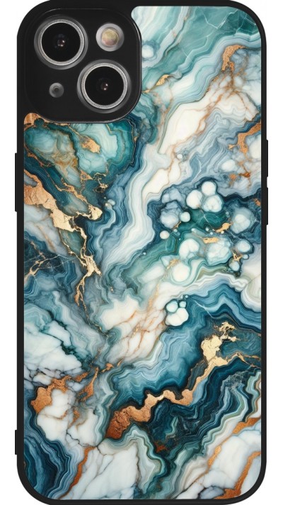 Coque iPhone 14 - Silicone rigide noir Marbre Vert Bleu Doré