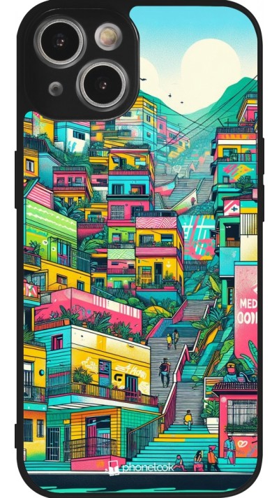 iPhone 14 Case Hülle - Silikon schwarz Medellin Comuna 13 Kunst