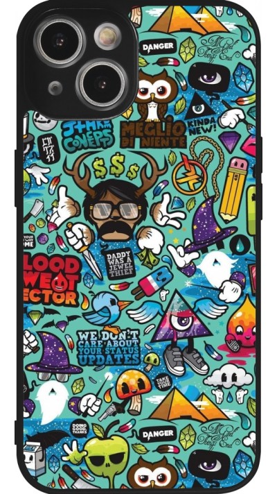iPhone 14 Case Hülle - Silikon schwarz Mixed Cartoons Turquoise