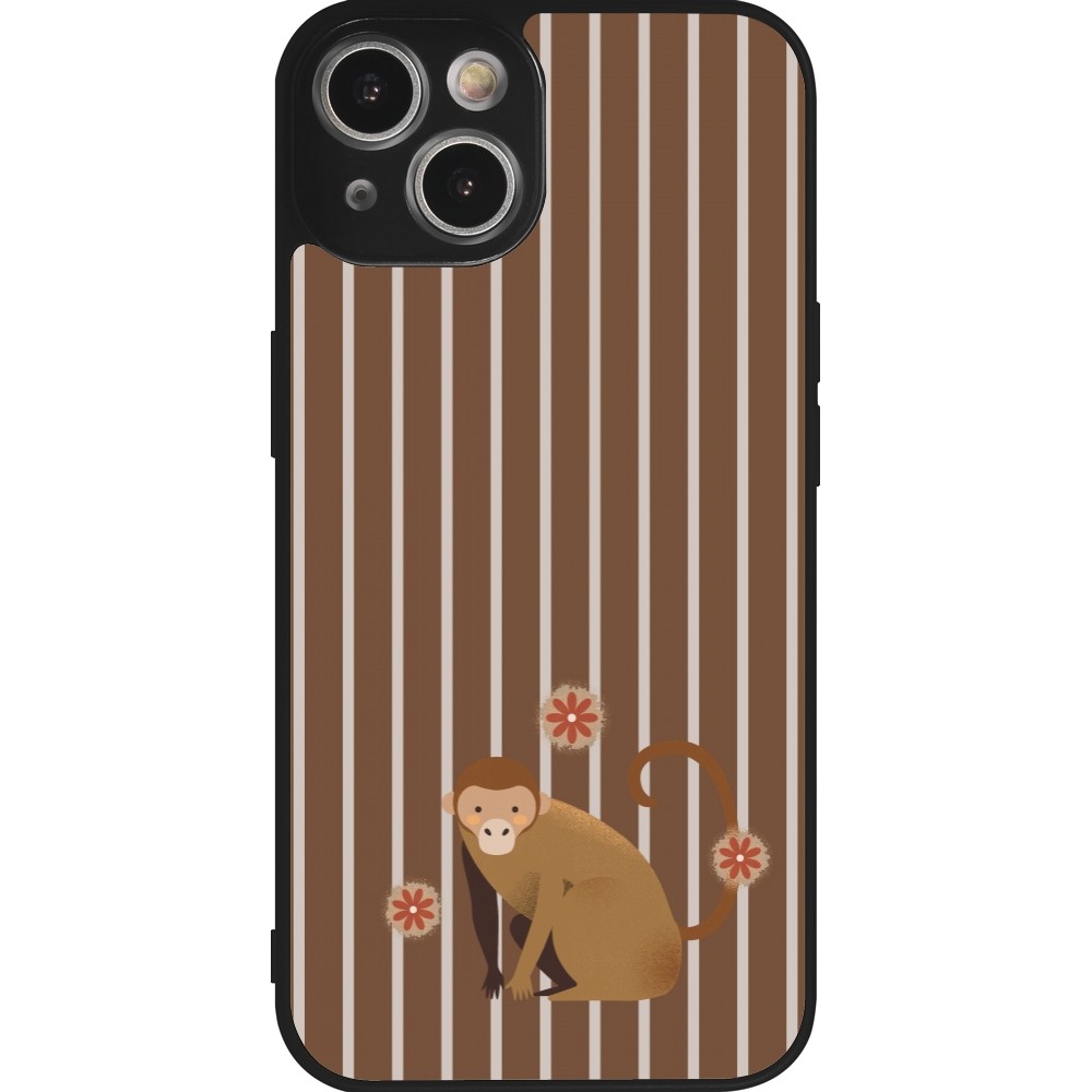 Coque iPhone 14 - Silicone rigide noir Monkey with stripes