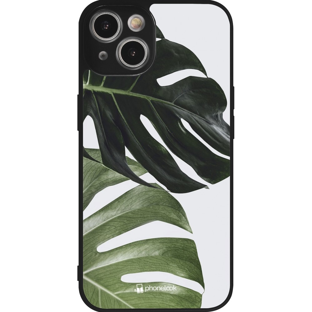 iPhone 14 Case Hülle - Silikon schwarz Monstera Plant