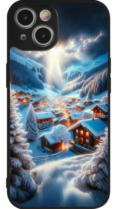 Coque iPhone 14 - Silicone rigide noir Mont Neige Lumière