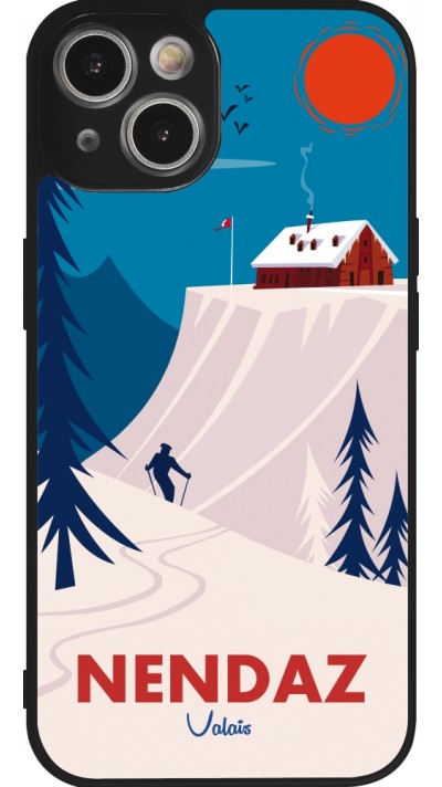 Coque iPhone 14 - Silicone rigide noir Nendaz Cabane Ski