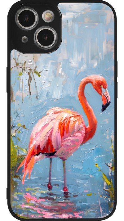 Coque iPhone 14 - Silicone rigide noir Paint Flamingo