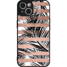 iPhone 14 Case Hülle - Silikon schwarz Palm trees gold stripes