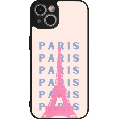 Coque iPhone 14 - Silicone rigide noir Paris Pink Print