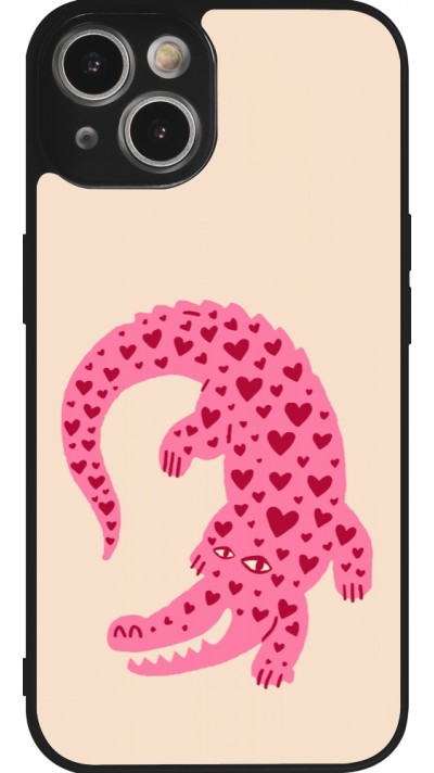 Coque iPhone 14 - Silicone rigide noir Pink crocodile 2026